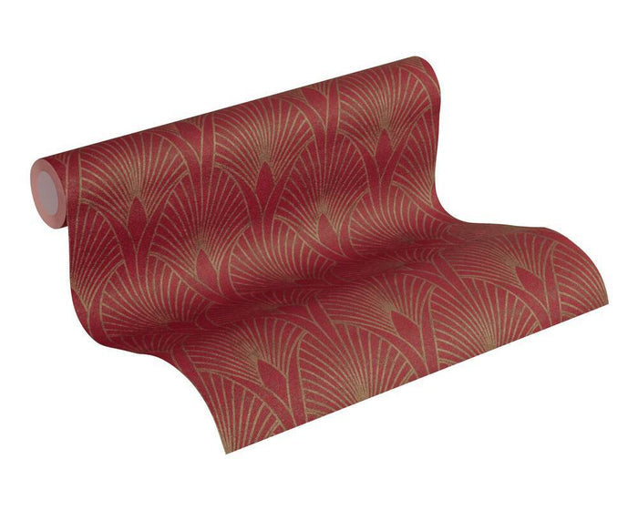 Art Deco Baroque Fans Wallpaper - Red/Gold - Discontinuing