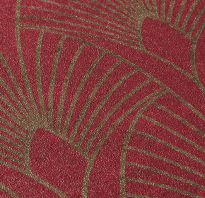 Art Deco Baroque Fans Wallpaper - Red/Gold - Discontinuing