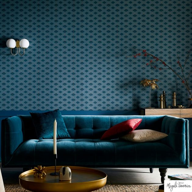 Art Deco Geometric Vinyl Wallpaper - Turquoise - 28 Rolls Arriving in October