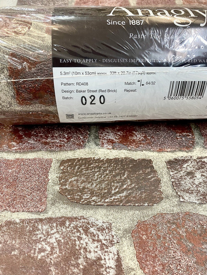Baker Street Brick Wallpaper - Anaglypta - Red