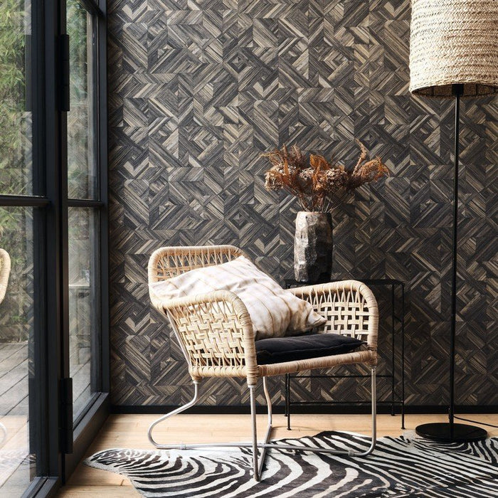 Bali Paille Vinyl Wallpaper - Shades of Black