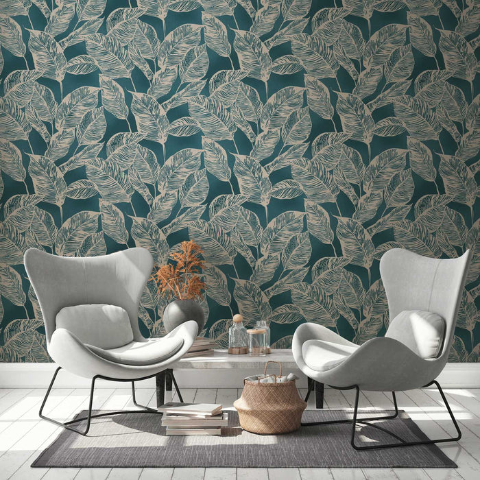 Banana Grove - Leaf Wallpaper - Blue