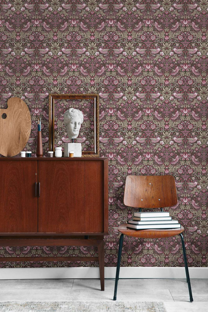 Baroque Birds Wallpaper - Beige/Purple