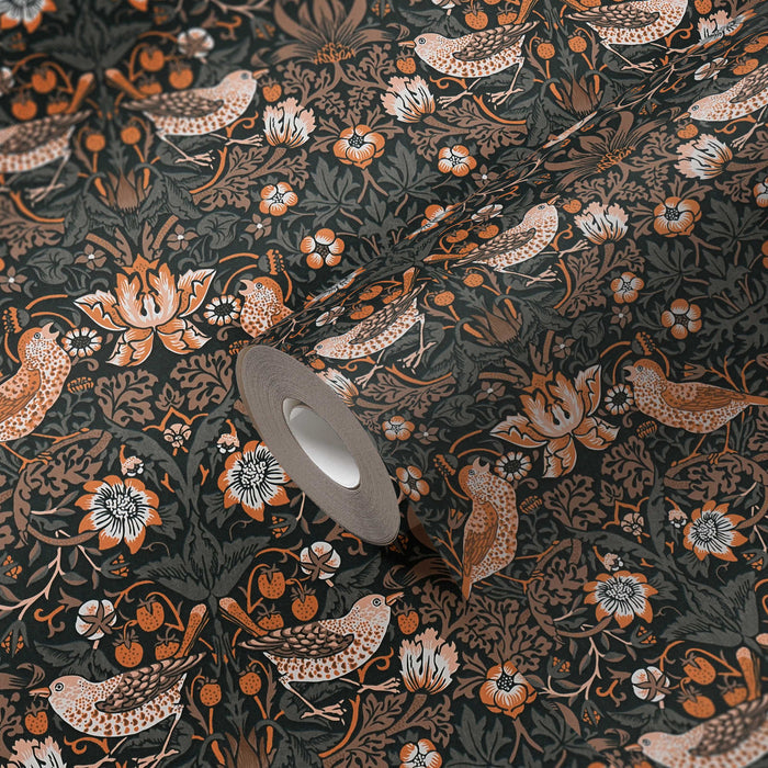 Baroque Birds Wallpaper - Orange/Black
