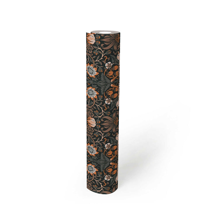 Baroque Birds Wallpaper - Orange/Black