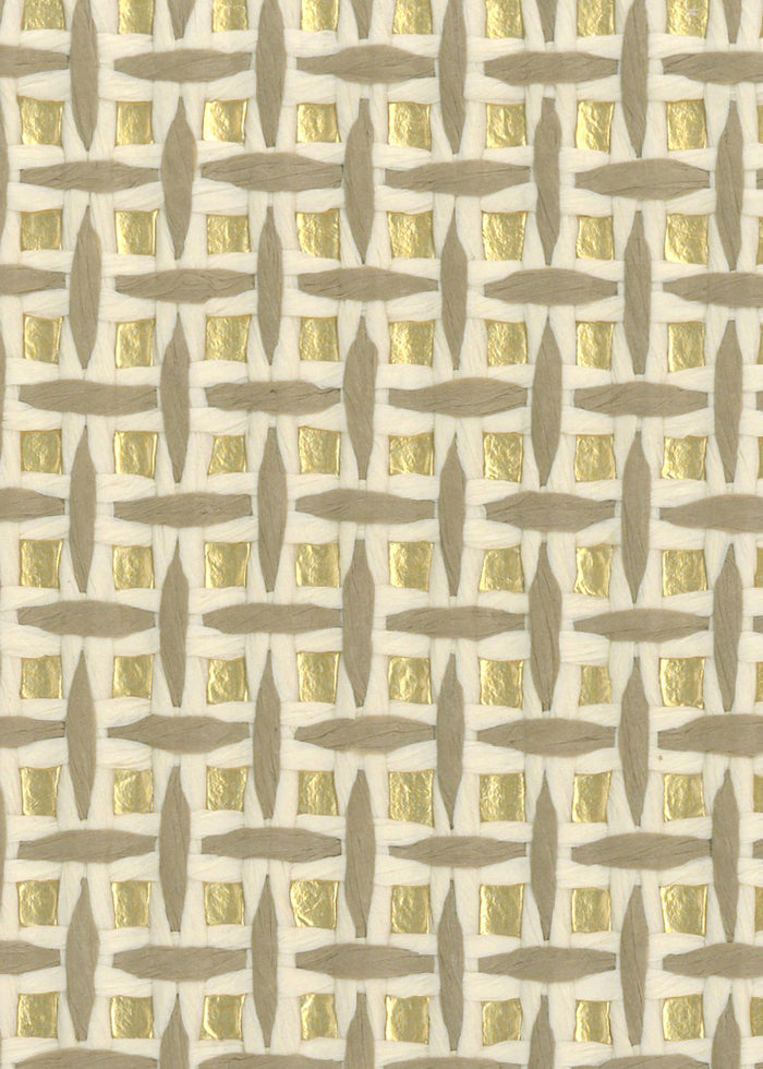 Basket Weave Grass cloth Wallpaper - Beige & Gold