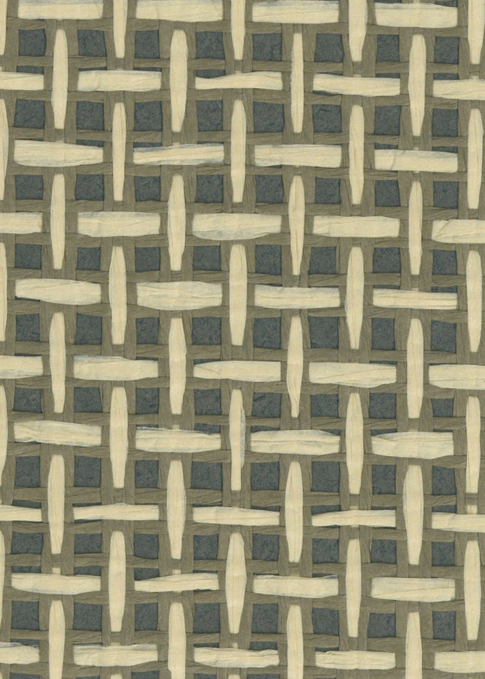 Basket Weave Grass cloth Wallpaper - Beige & Grassgreen