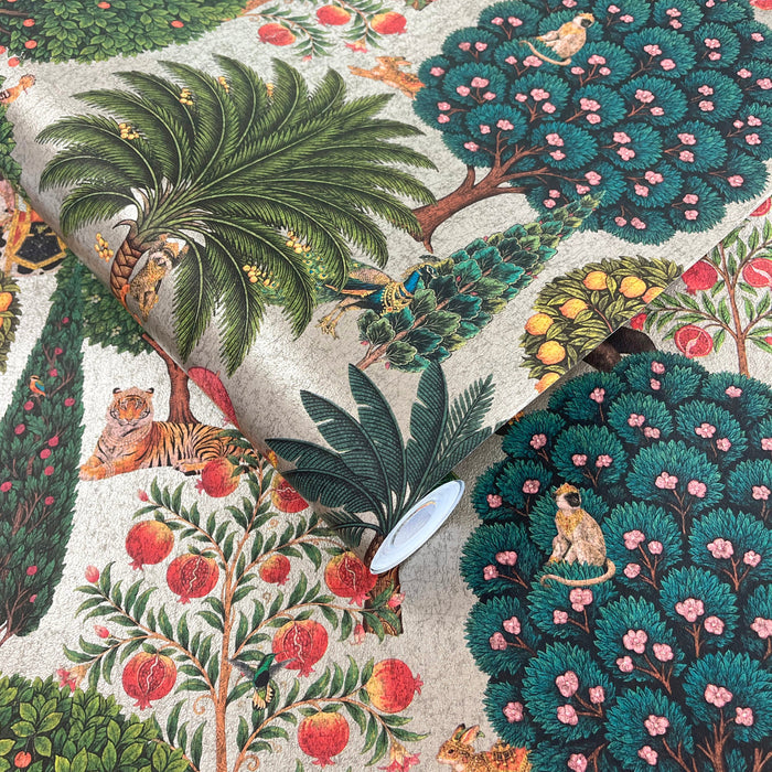 Bengal Pewter wallpaper roll showing the Bengal Forest repeat