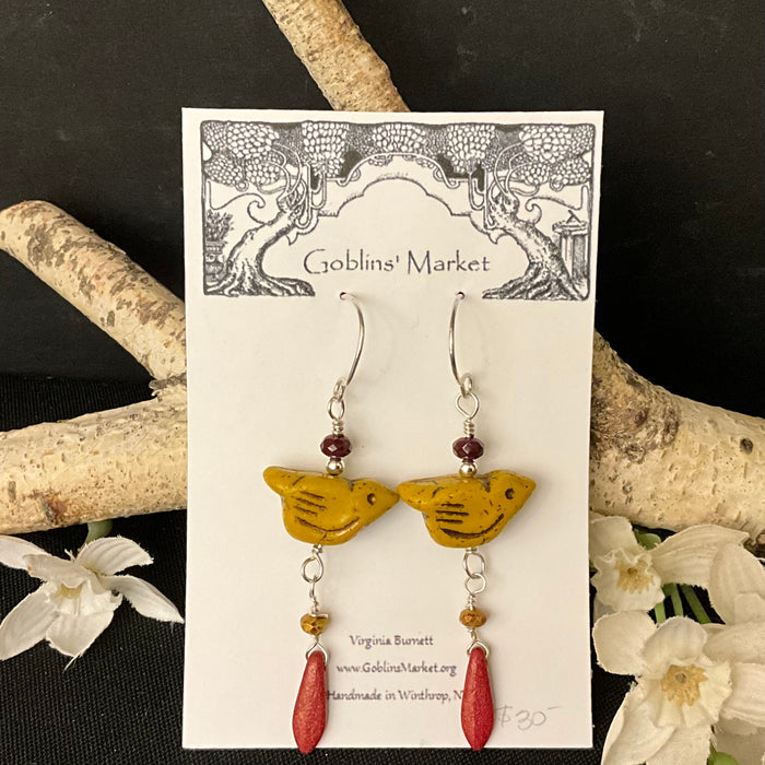 Bird Earrings in Autumn Gold Patina