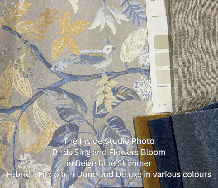 Birds Sing and Flowers Bloom Wallpaper - Beige Blue Shimmer
