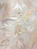 Birds Sing and Flowers Bloom Wallpaper - Cream Beige Shimmer