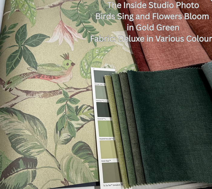 Birds Sing and Flowers Bloom Wallpaper - Gold Green