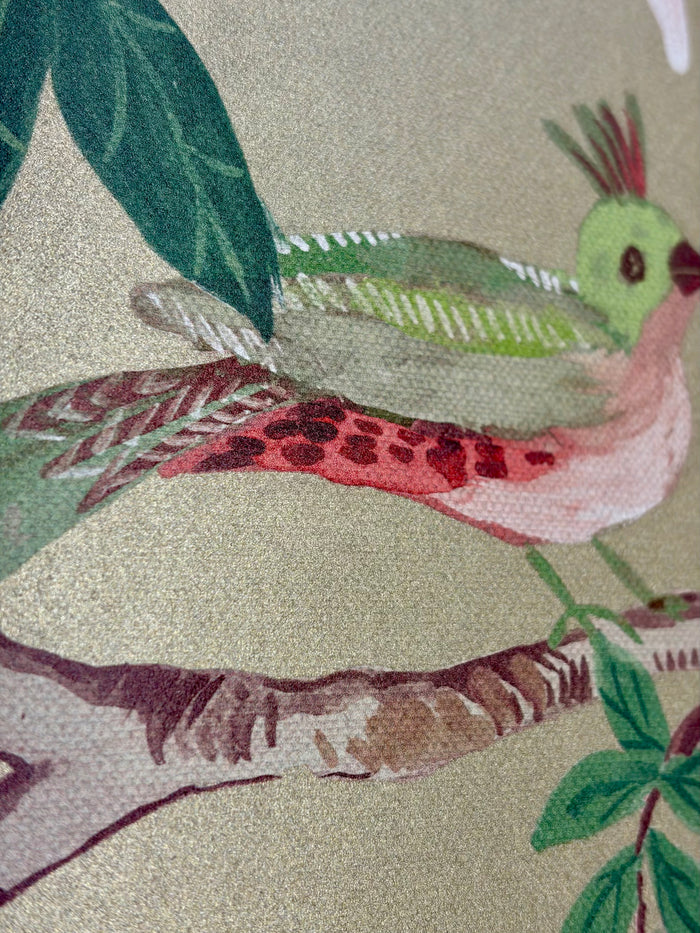 Birds Sing and Flowers Bloom Wallpaper - Gold Green