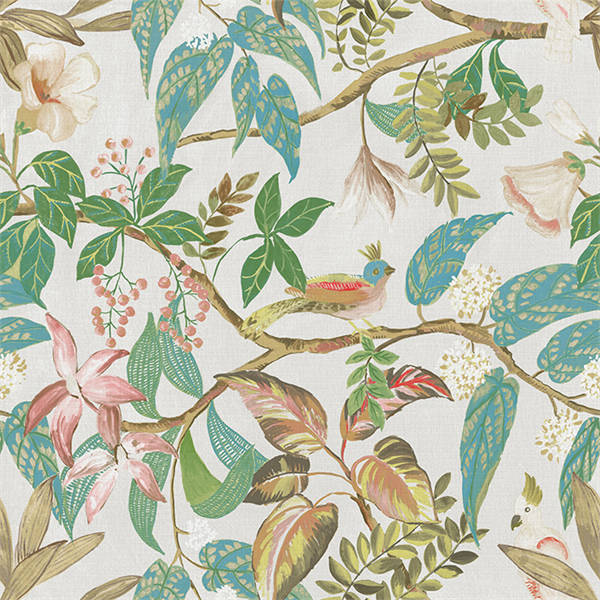 Birds Sing and Flowers Bloom Wallpaper - Multi
