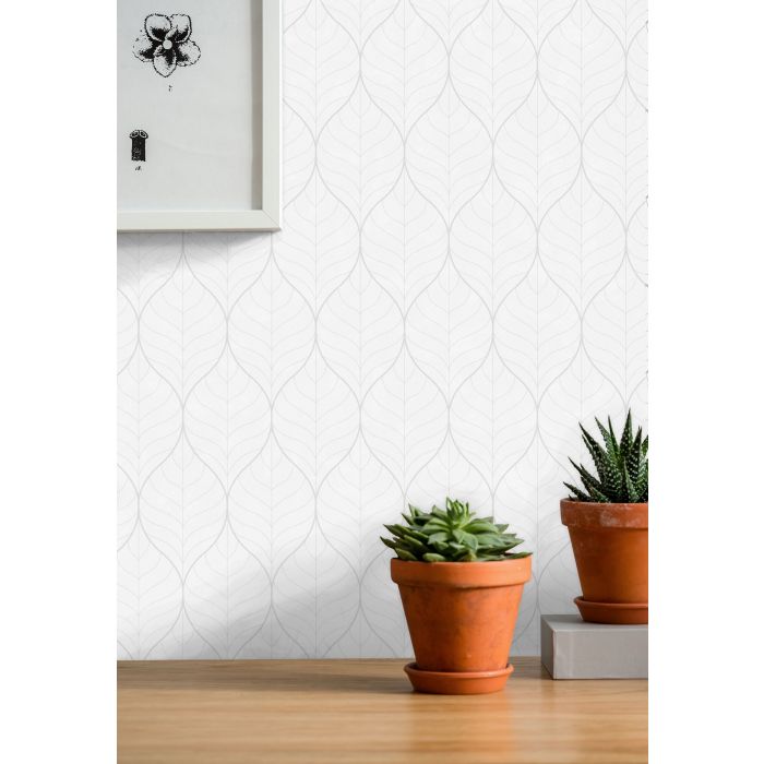 Blad Wallpaper - White/Silver - Discontinuing -38 Left