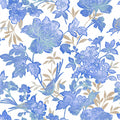 Blooms and Birds Wallpaper - Blue with White Shimmer