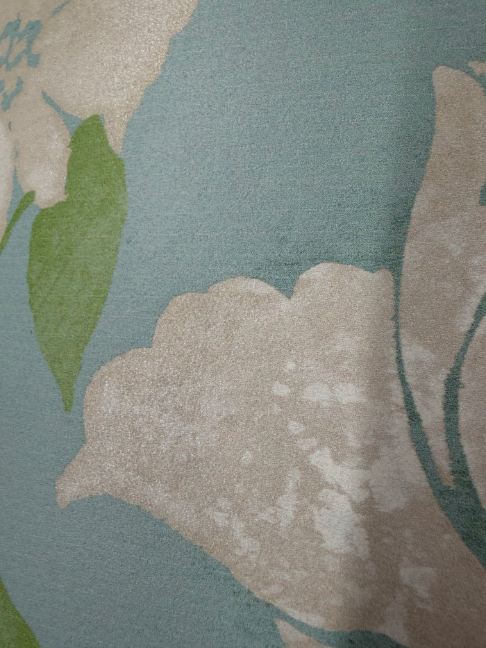 Blooms and Birds Wallpaper -Dusky Blue with Beige Shimmer