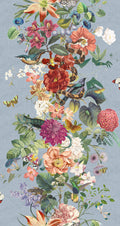Sky blue botanical stripe wallpaper with roses and blossom — flat pattern detail, Blume by The Inside
