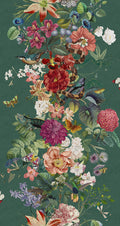 Teal botanical stripe wallpaper with roses and blossom — flat pattern detail, Blume by The Inside