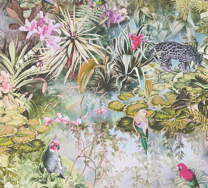 Botanical Elegance – Tropical Parrot Wallpaper – Natural Cream