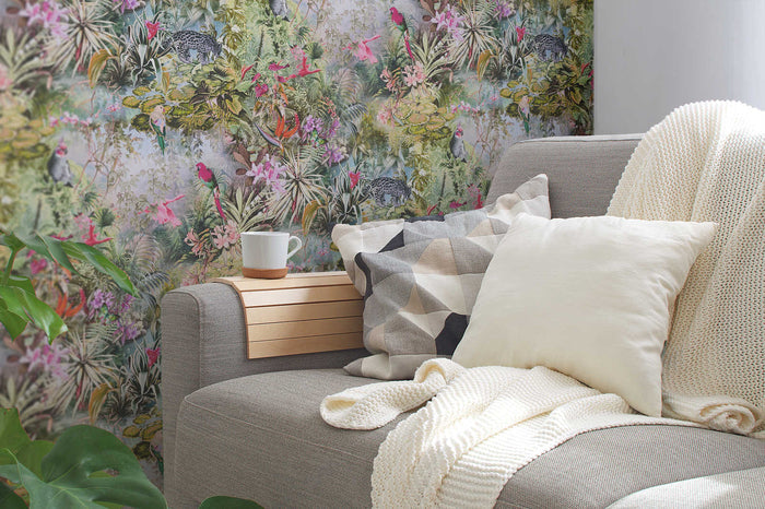 Botanical Elegance – Tropical Parrot Wallpaper – Natural Cream