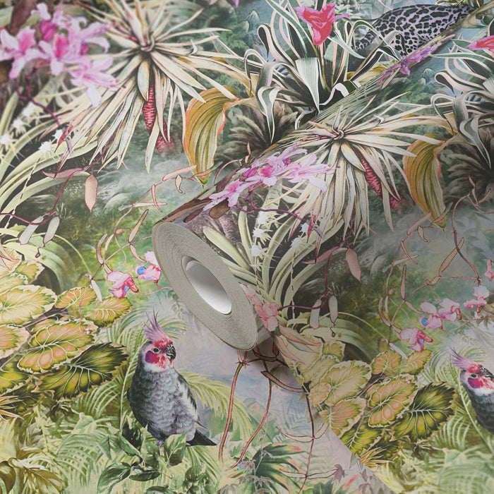 Botanical Elegance – Tropical Parrot Wallpaper – Natural Cream