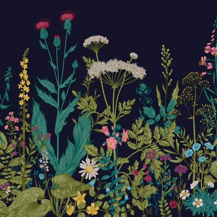 Botanical Fleur Mural Wallpaper - Indigo