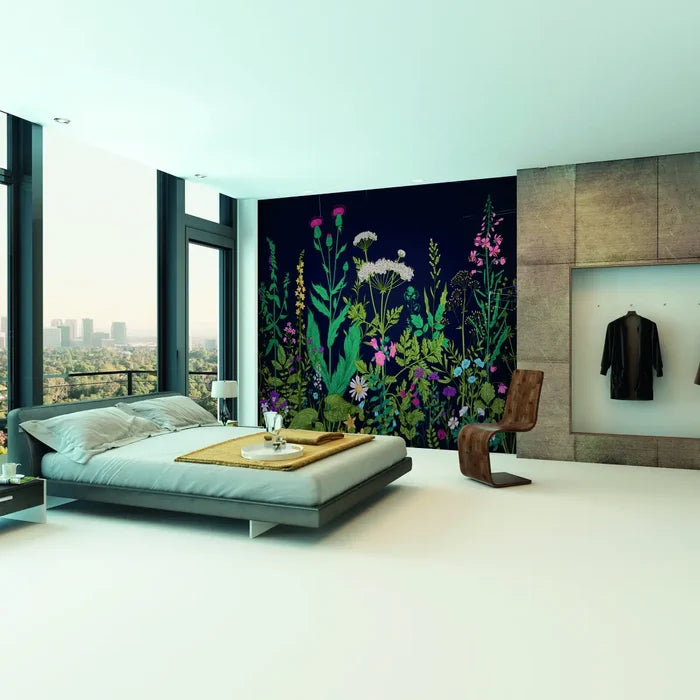 Botanical Fleur Mural Wallpaper - Indigo