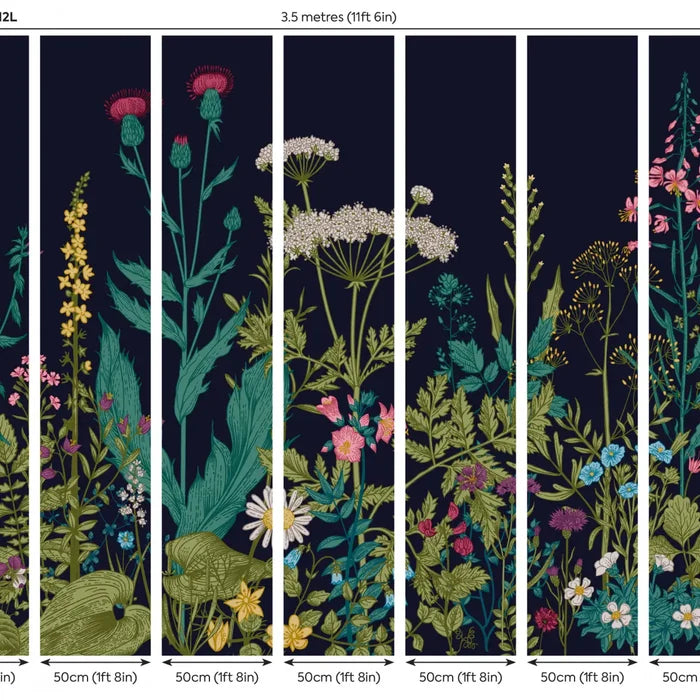 Botanical Fleur Mural Wallpaper - Indigo