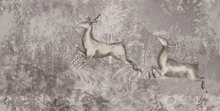 Boulevard Grasscloth Deer - Dark Grey - Custom Sized Wallpaper Mural (per m2)