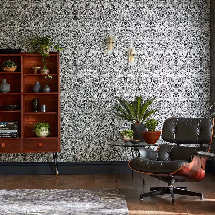 Brer Rabbit by Morris Wallpaper - Ink/Silver