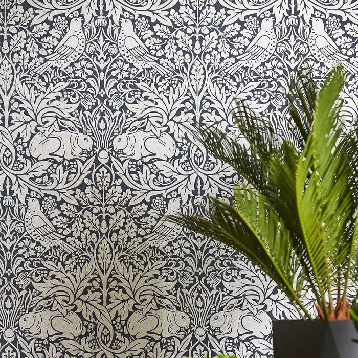 Brer Rabbit by Morris Wallpaper - Ink/Silver