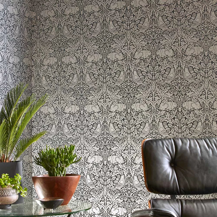 Brer Rabbit by Morris Wallpaper - Ink/Silver