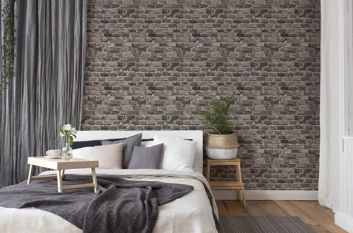 Brick Wallpaper - Brown Grey