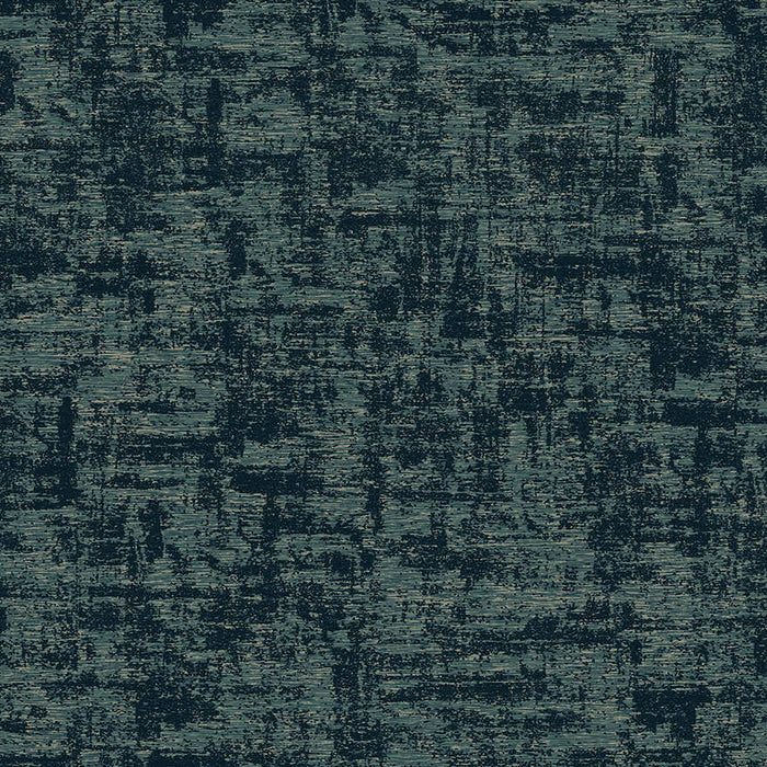 Deep teal flock wallpaper with raised velvet fibres and a metallic weave — flat pattern detail