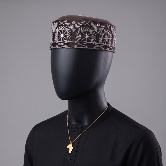 Brown Velvet Beaded Cap
