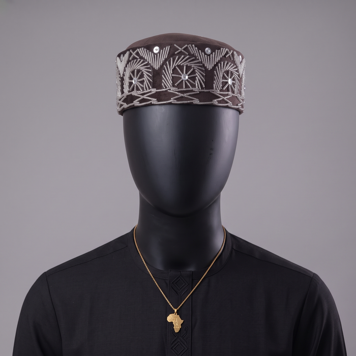 Brown Velvet Beaded Cap