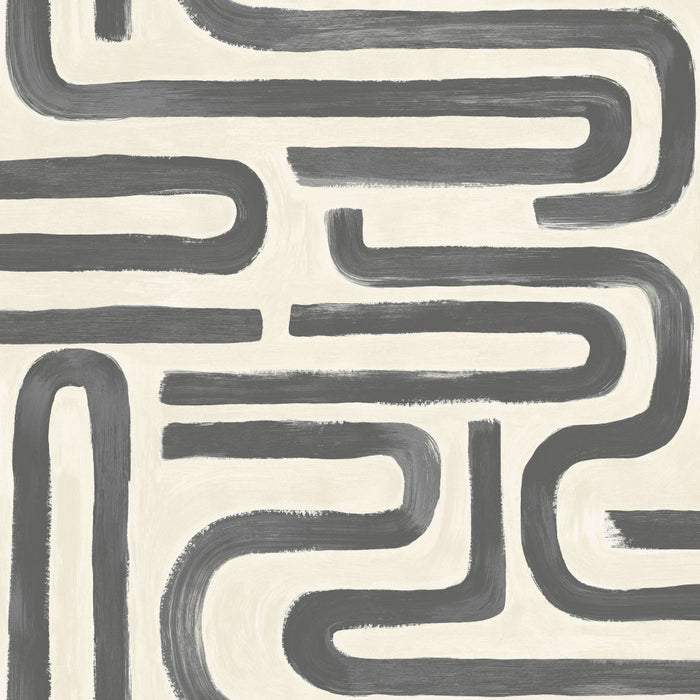 Brushed Geo – Hand Painted Geometric Wallpaper – Charcoal Cream