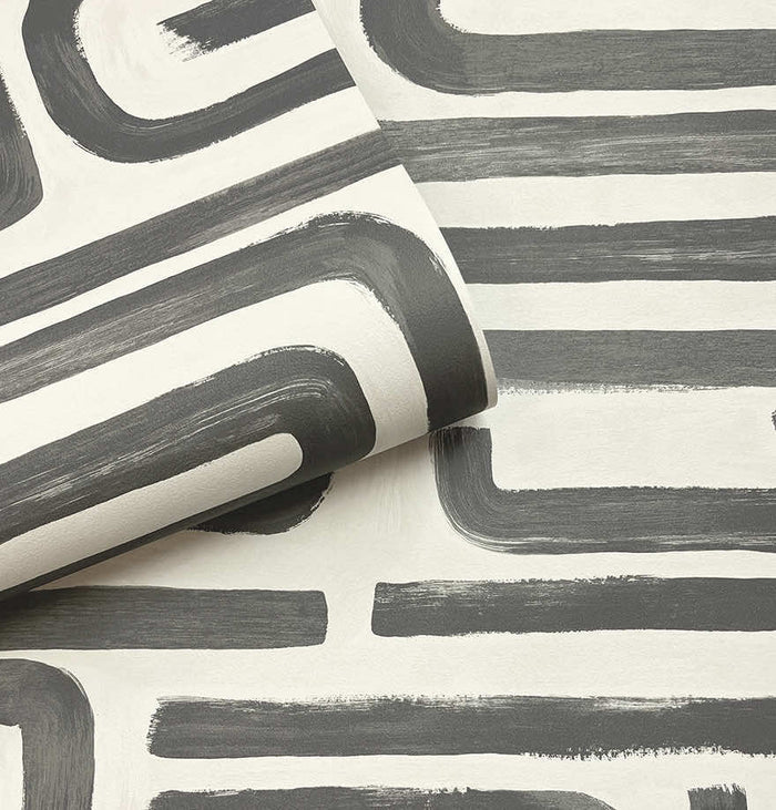 Brushed Geo – Hand Painted Geometric Wallpaper – Charcoal Cream