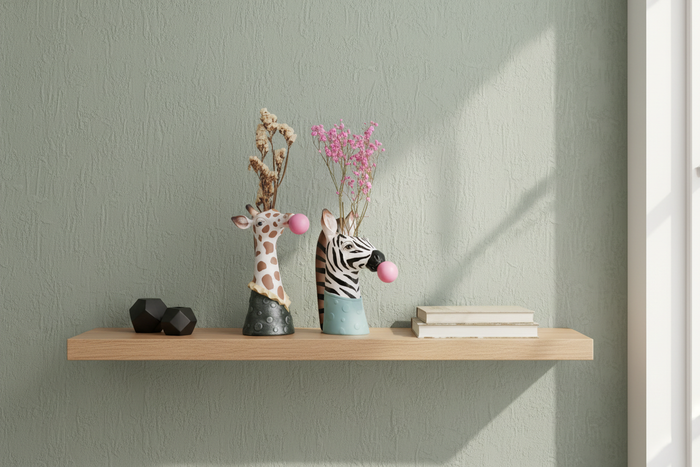 Giraffe & Zebra Planters with Buckingham Wallpaper Background
