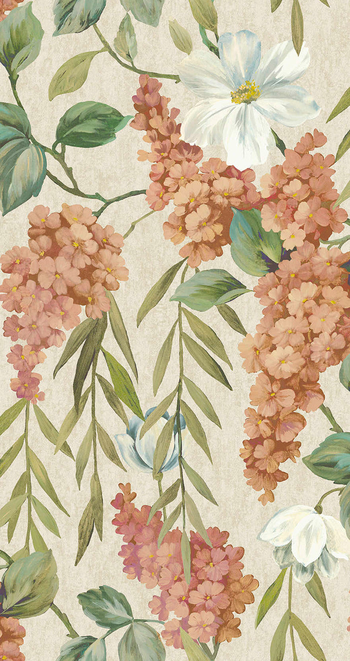 Buddleia – Trailing Blooms Wallpaper – Coral/Beige