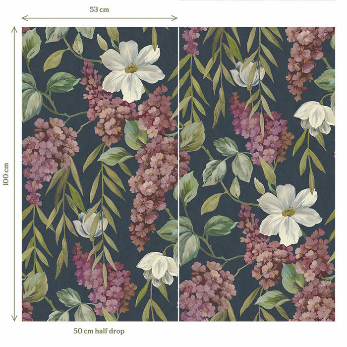 Buddleia – Trailing Blooms Wallpaper – Navy