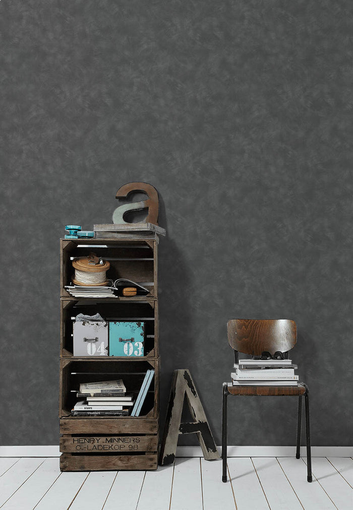 Charred Plaster Vinyl Wallpaper - Charcoal
