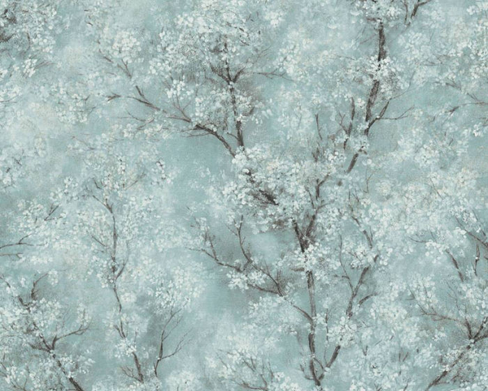 Cherry Blossoms Spring Wallpaper - Soft Turquoise