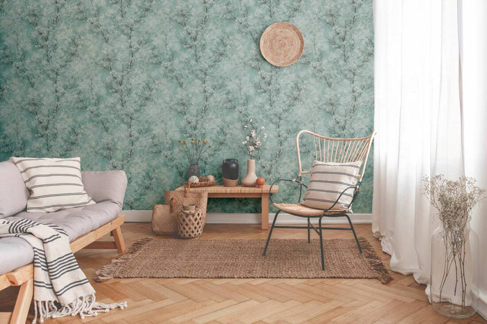 Cherry Blossoms Spring Wallpaper - Soft Turquoise