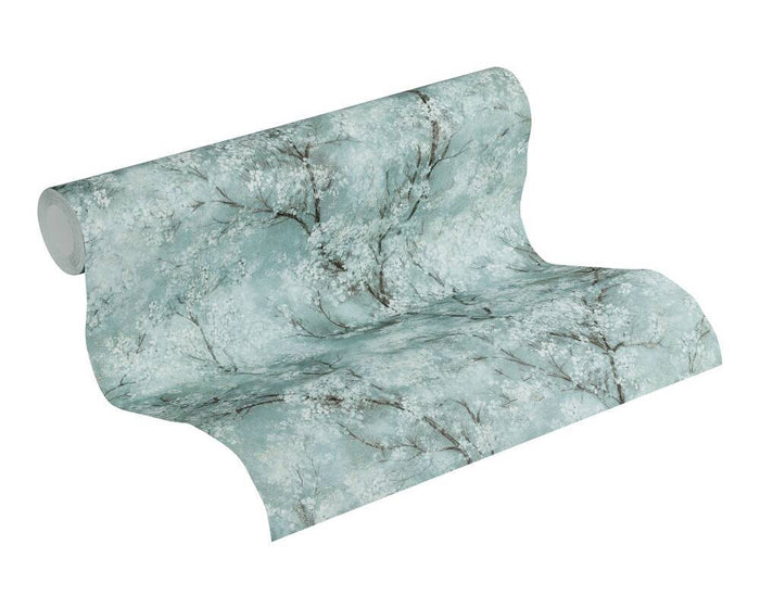 Cherry Blossoms Spring Wallpaper - Soft Turquoise