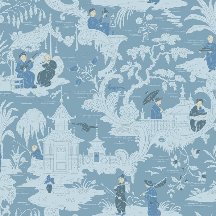 Chinese Toile Wallpaper - Ice Blue