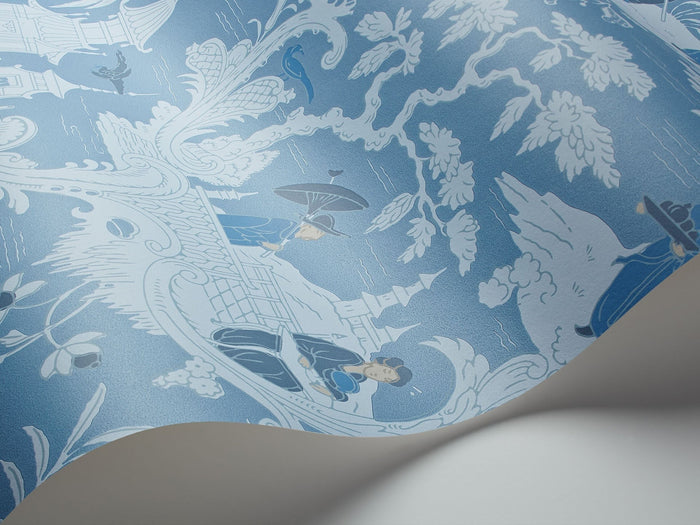 Chinese Toile Wallpaper - Ice Blue