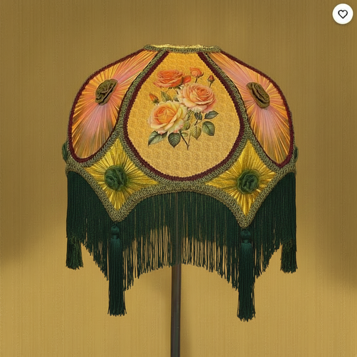 Lamp with Dark Green Tassels on Golden Yellow RD016 Anaglypta Wallpaper