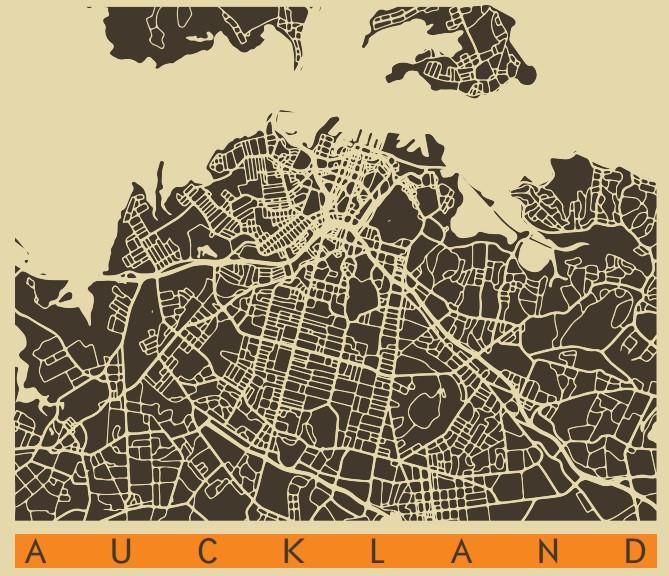 City Map Many Cities - Custom Sized Wallpaper Mural (per m2) - Auckland Retro